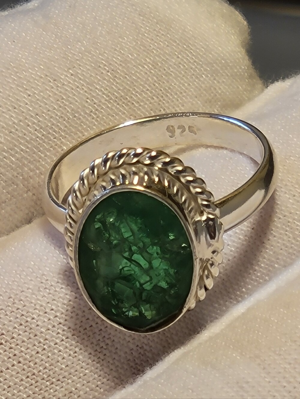 Size 8 - 925 Sterling Silver Emerald Ring 10.20ctw - 12x9mm - Handmade